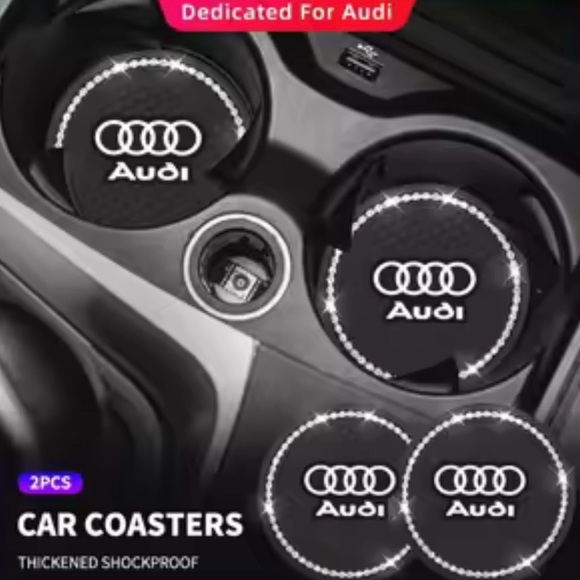 BLING LOGO COASTER 2PC 2.75'' SILICONE CAR CUP HOLDER INSERT (FITS: AUDI) - Picture 2 of 3